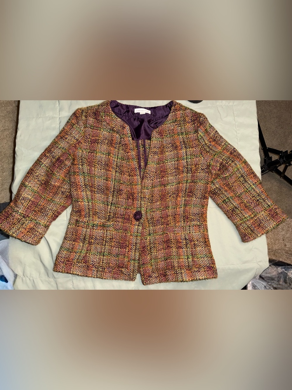 Coldwater creek women’s tweed wool blend jacket blazer single button sz 12 fall